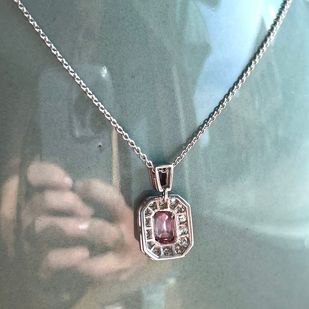 Contemporary Gold Pink Sapphire and Diamond Pendant Necklace