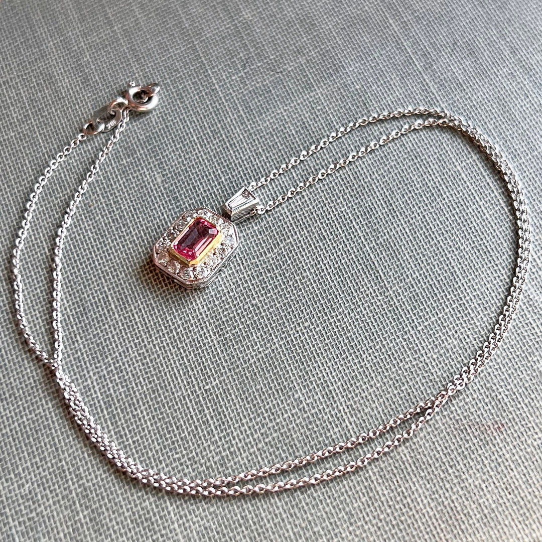 contemporary 18k gold pink sapphire and diamond pendant