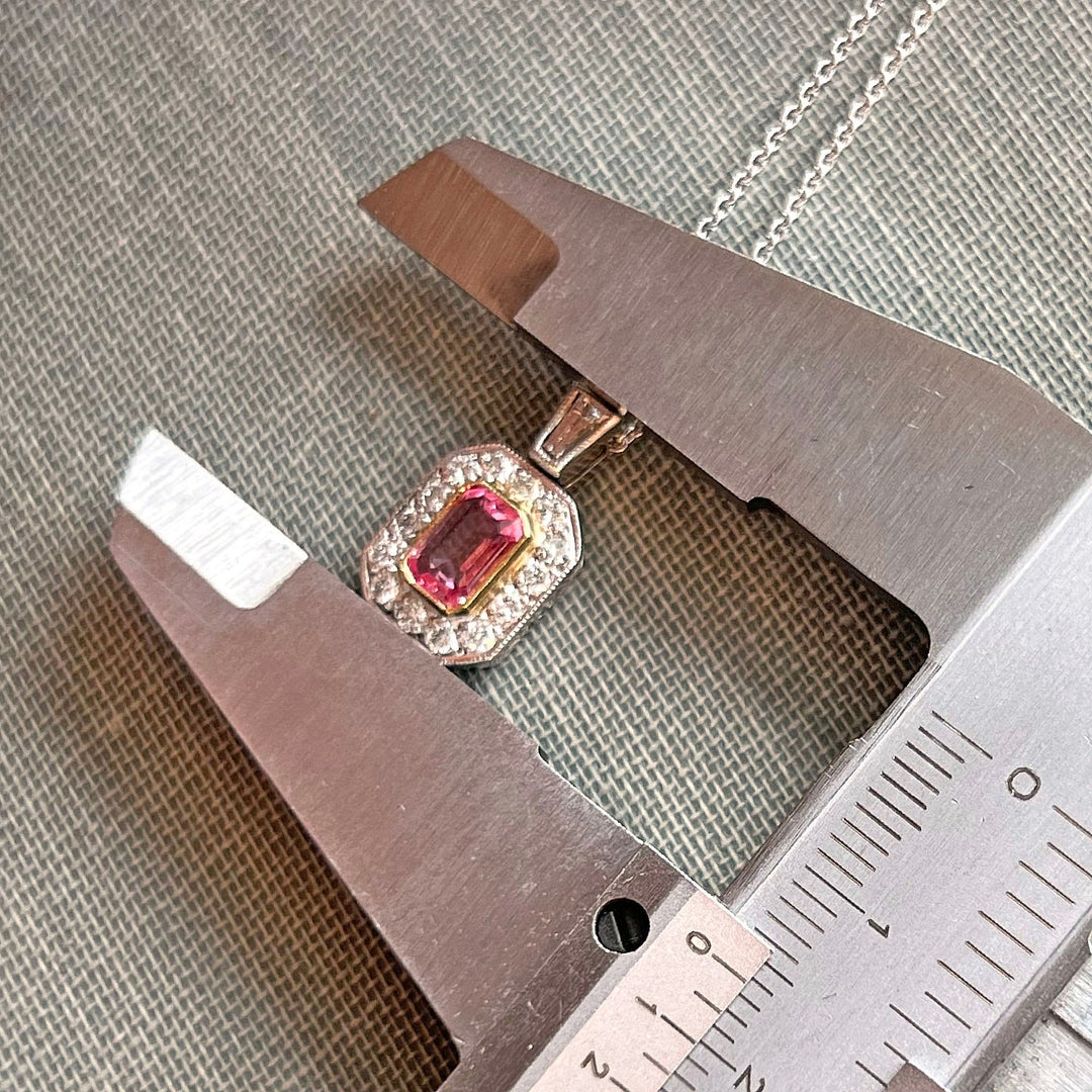 modern gold pendant with pink sapphire and diamonds