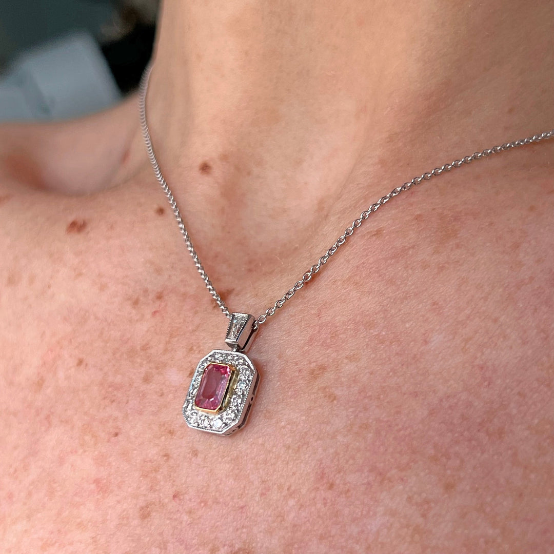 pink sapphire pendant worn as necklace elegant jewelry