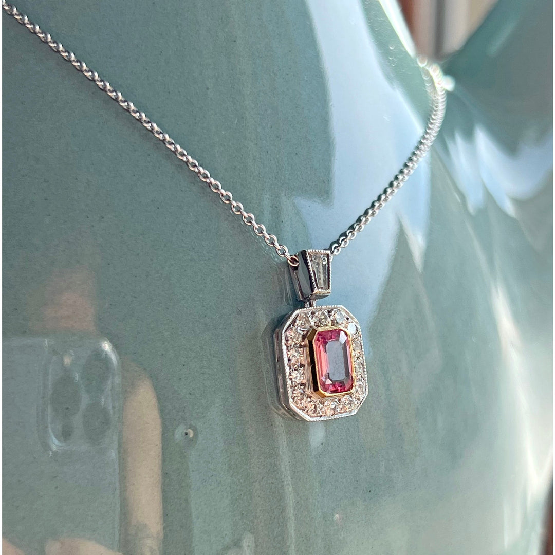 contemporary 18k gold pink sapphire and diamond pendant