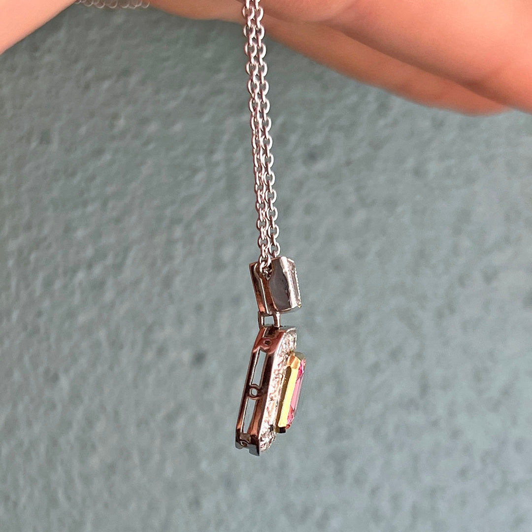 Contemporary Gold Pink Sapphire and Diamond Pendant Necklace