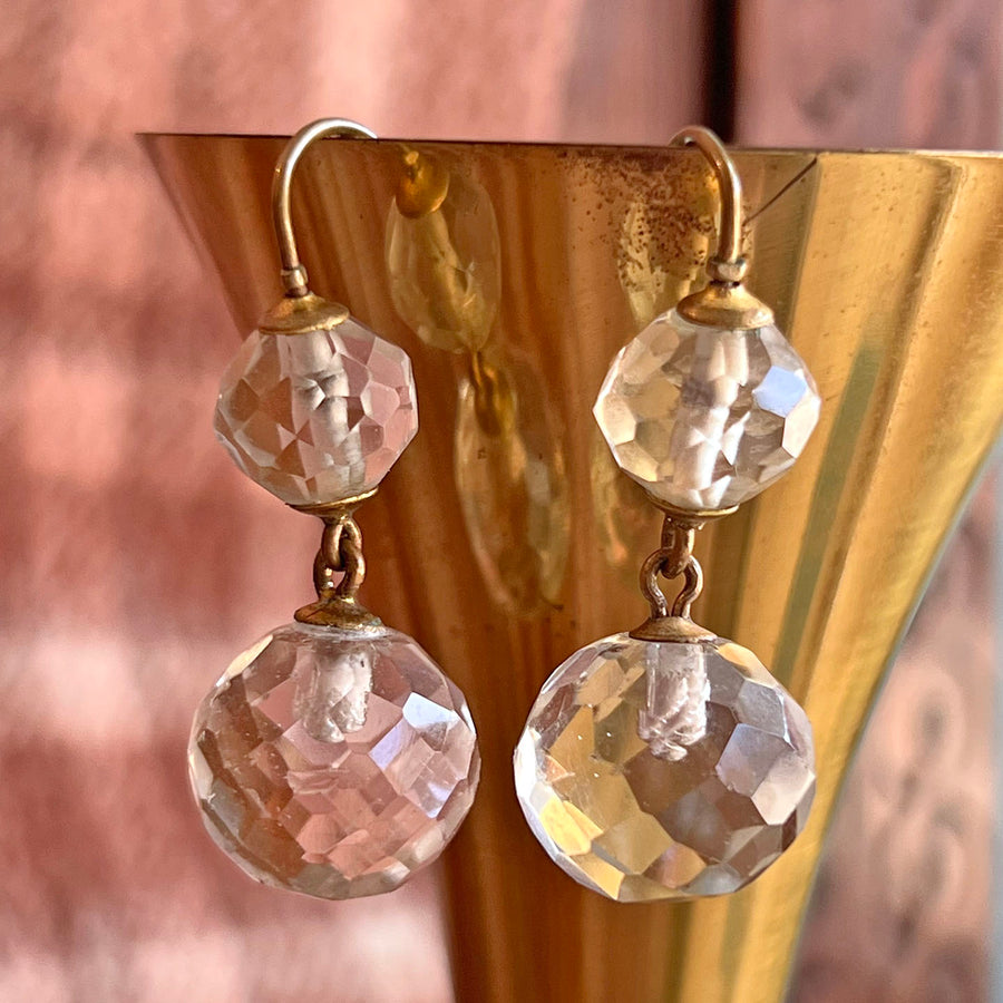 Antique Crystal Drop Earrings Metal Wires