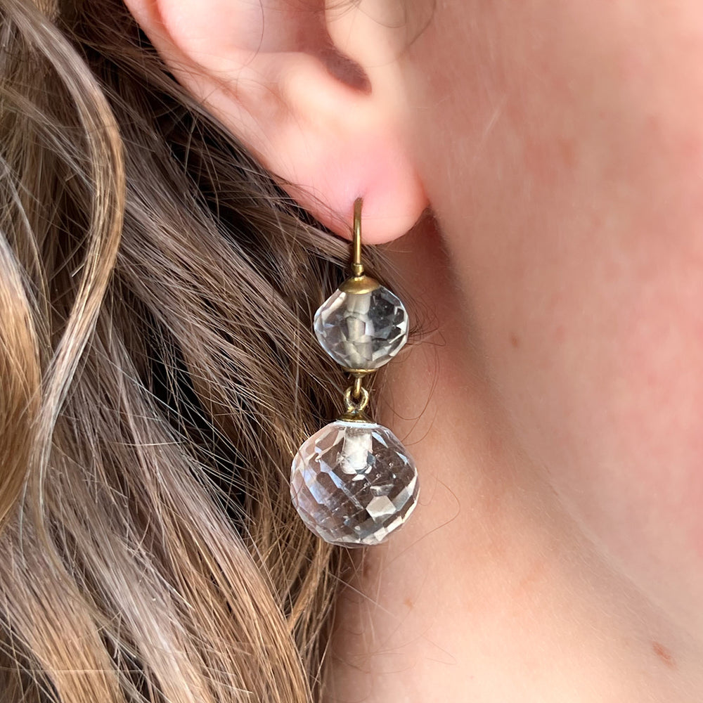Antique Crystal Drop Earrings Metal Wires