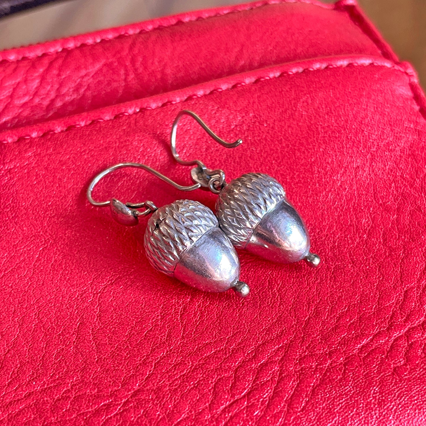 Antique Silver Acorn Drop Earrings English Victorian