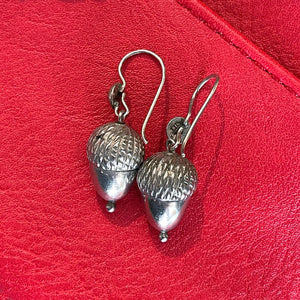 Antique Silver Acorn Drop Earrings English Victorian