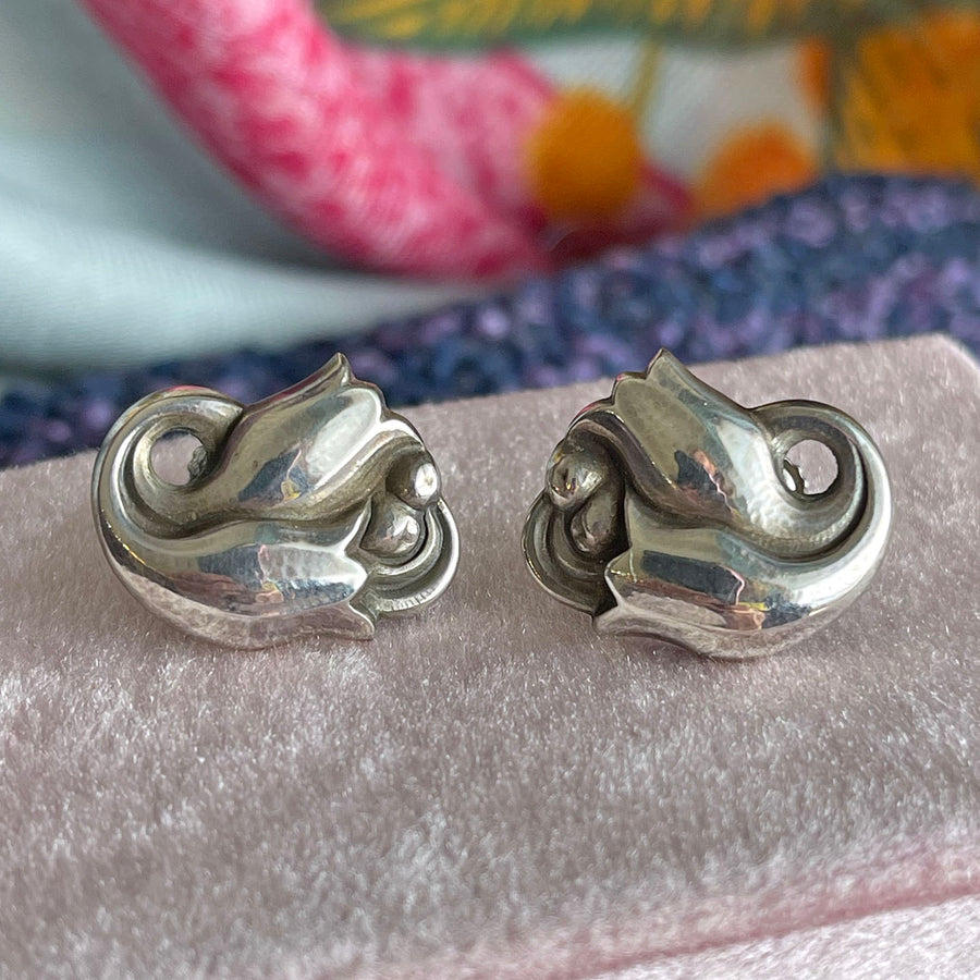 Vintage Sterling Silver Tulip Earrings, Georg Jensen