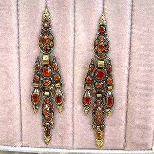 Antique Iberian Spessartine Garnet Earrings Georgian Era 14k Gold