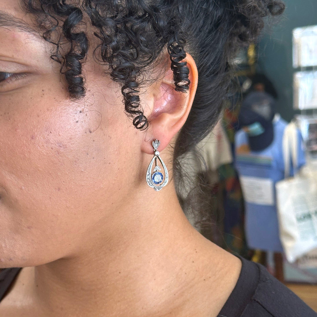 Edwardian Diamond Sapphire Drop Earrings, circa 1910