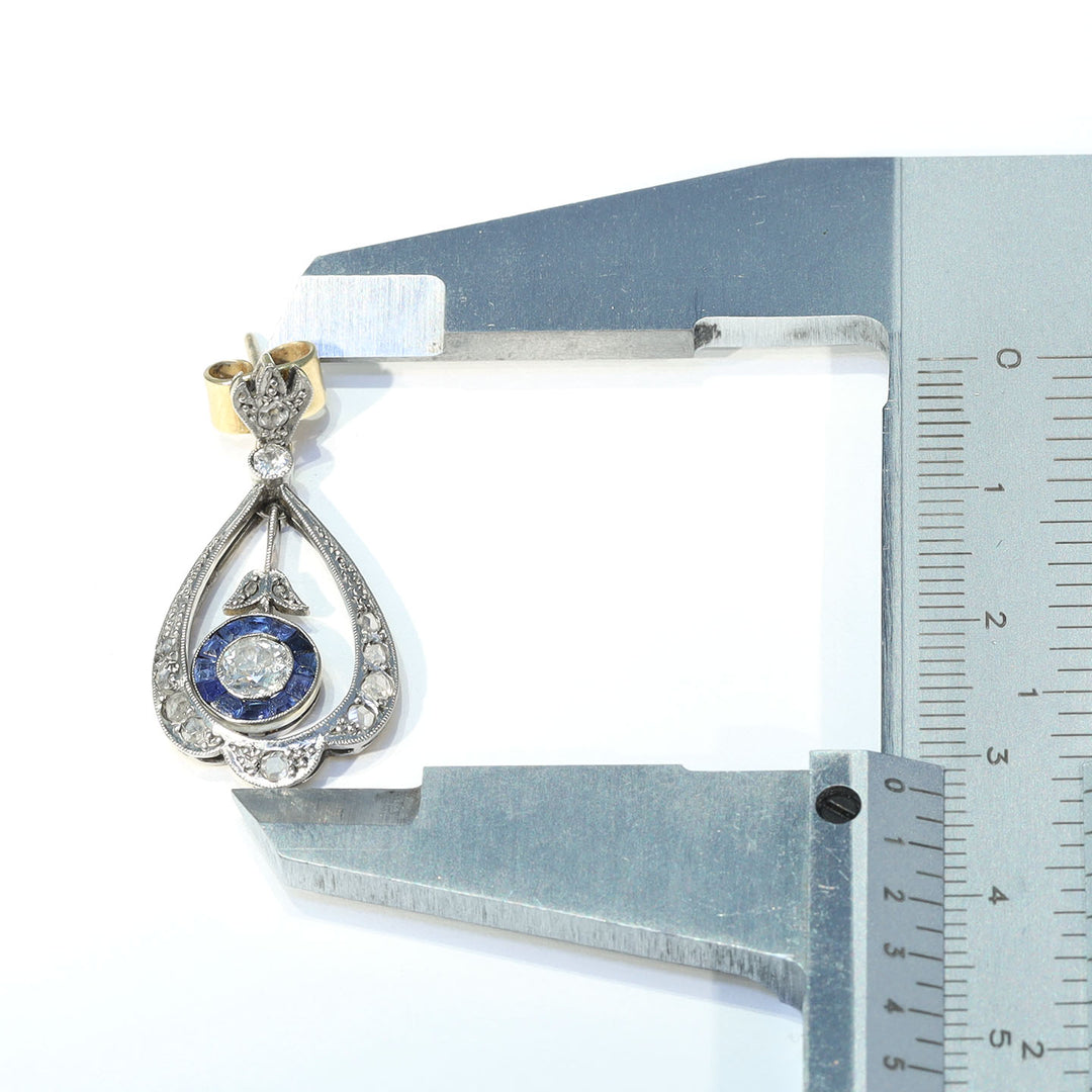 Edwardian Diamond Sapphire Drop Earrings, circa 1910