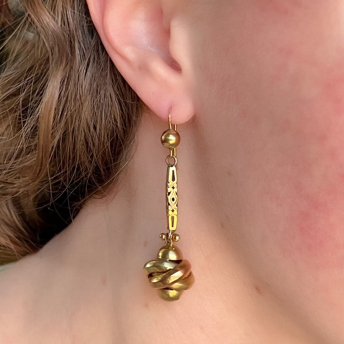 Antique Victorian Gold Long Knot Drop Earrings