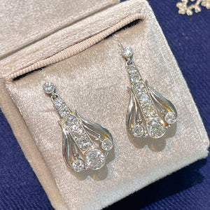 Art Deco Diamond Drop Earrings Platinum Gold Backed