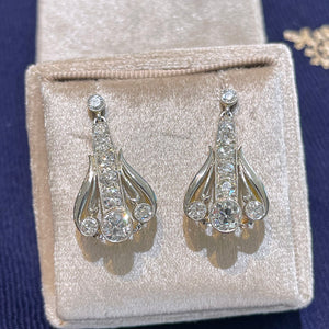 Art Deco Diamond Drop Earrings Platinum Gold Backed