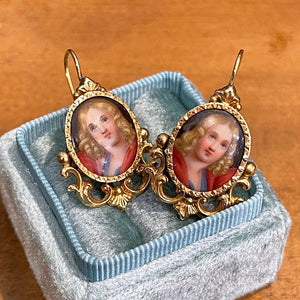 Neoclassical French Enamel Earrings with Portrait Miniatures in 18k Gold