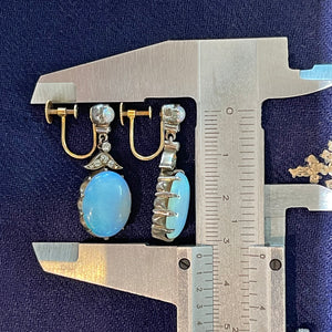 Antique Cabochon Opal Diamond Drop Earrings