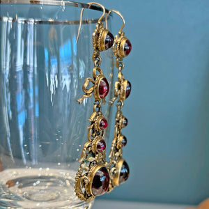 Long Victorian Garnet Drop Earrings in Metal
