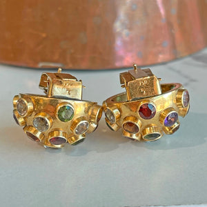 Vintage 1950s Sputnik Earrings 18k Gold Multi-Gemstone