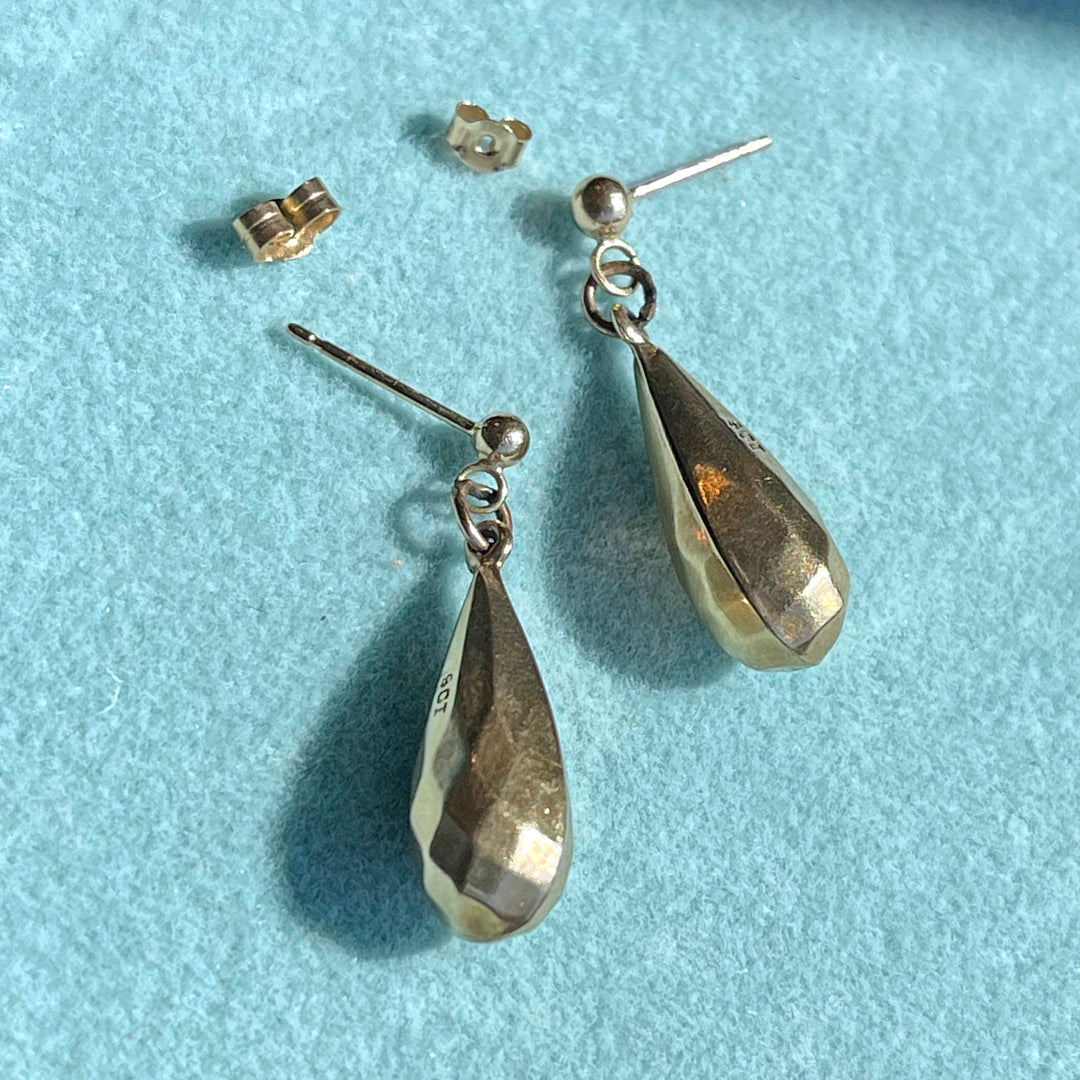 Antique English 9K Gold Faceted Drop Earrings, Circa 1910
