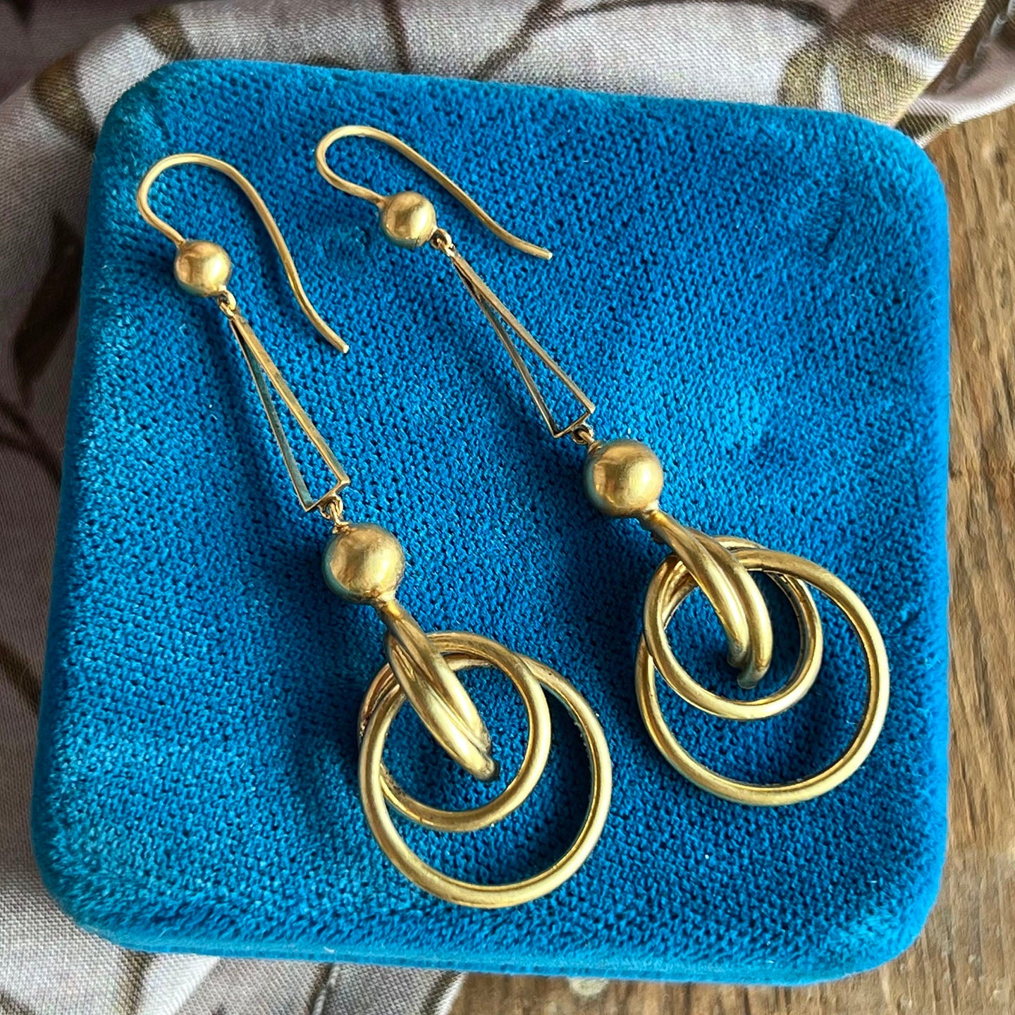 Antique Long Knot Drop Earrings 9k Gold