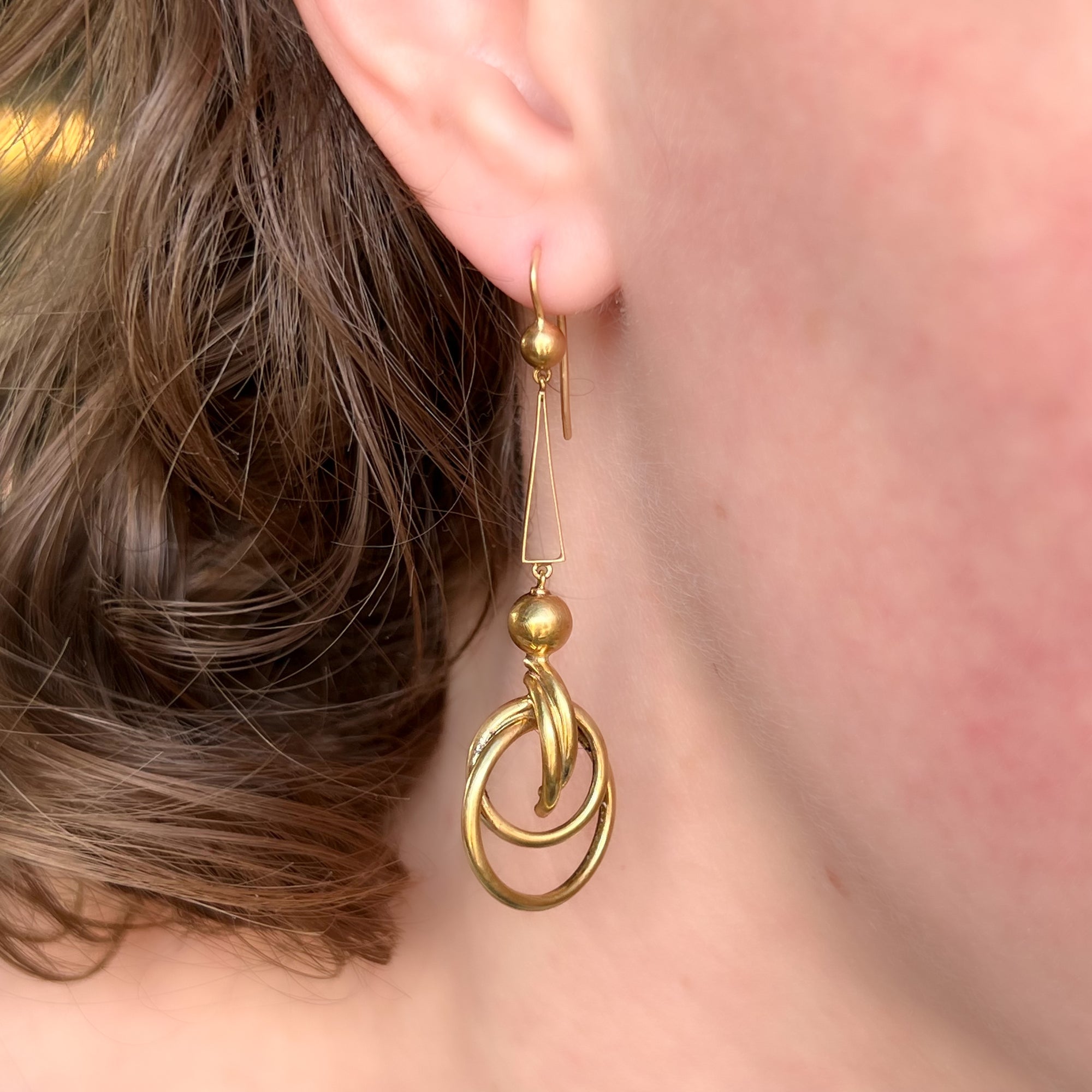 Antique Long Knot Drop Earrings 9k Gold