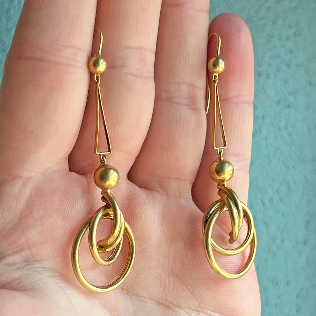 Antique Long Knot Drop Earrings 9k Gold