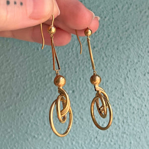 Antique Long Knot Drop Earrings 9k Gold