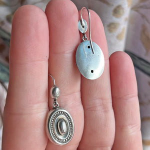 Victorian Antique Silver Earrings Embossed Oval Drop