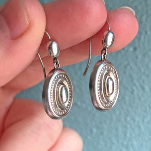 Victorian Antique Silver Earrings Embossed Oval Drop