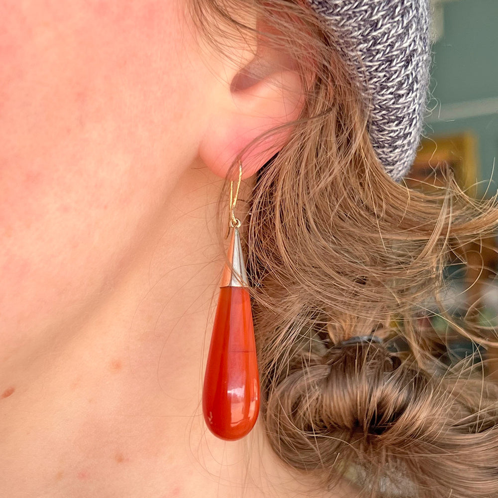 Antique Carnelian Drop Earrings 9k Gold