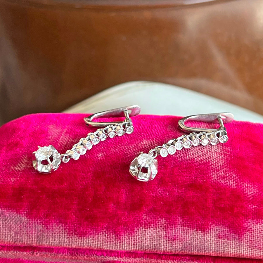 Mid-Century Diamond 14k Gold Earrings, c. 1960