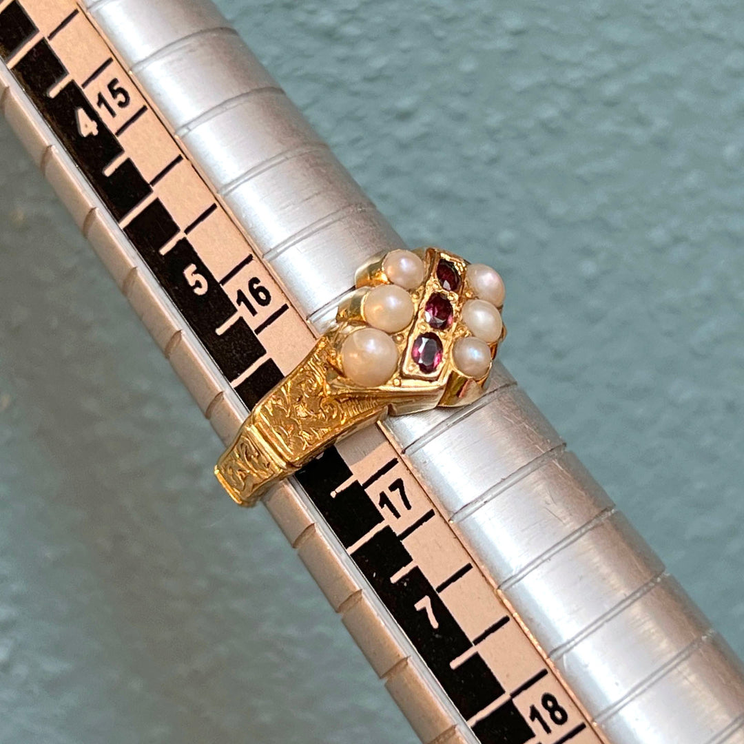 Early Victorian Pearl and Garnet Ring, Dated 1846
