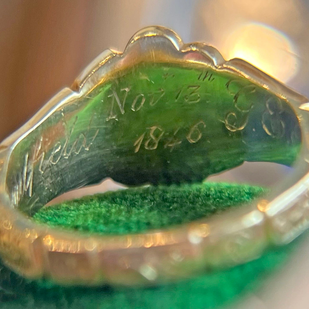 Early Victorian Pearl and Garnet Ring, Dated 1846
