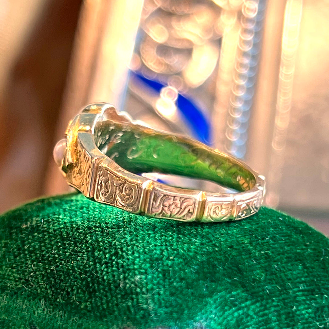 Early Victorian Pearl and Garnet Ring, Dated 1846