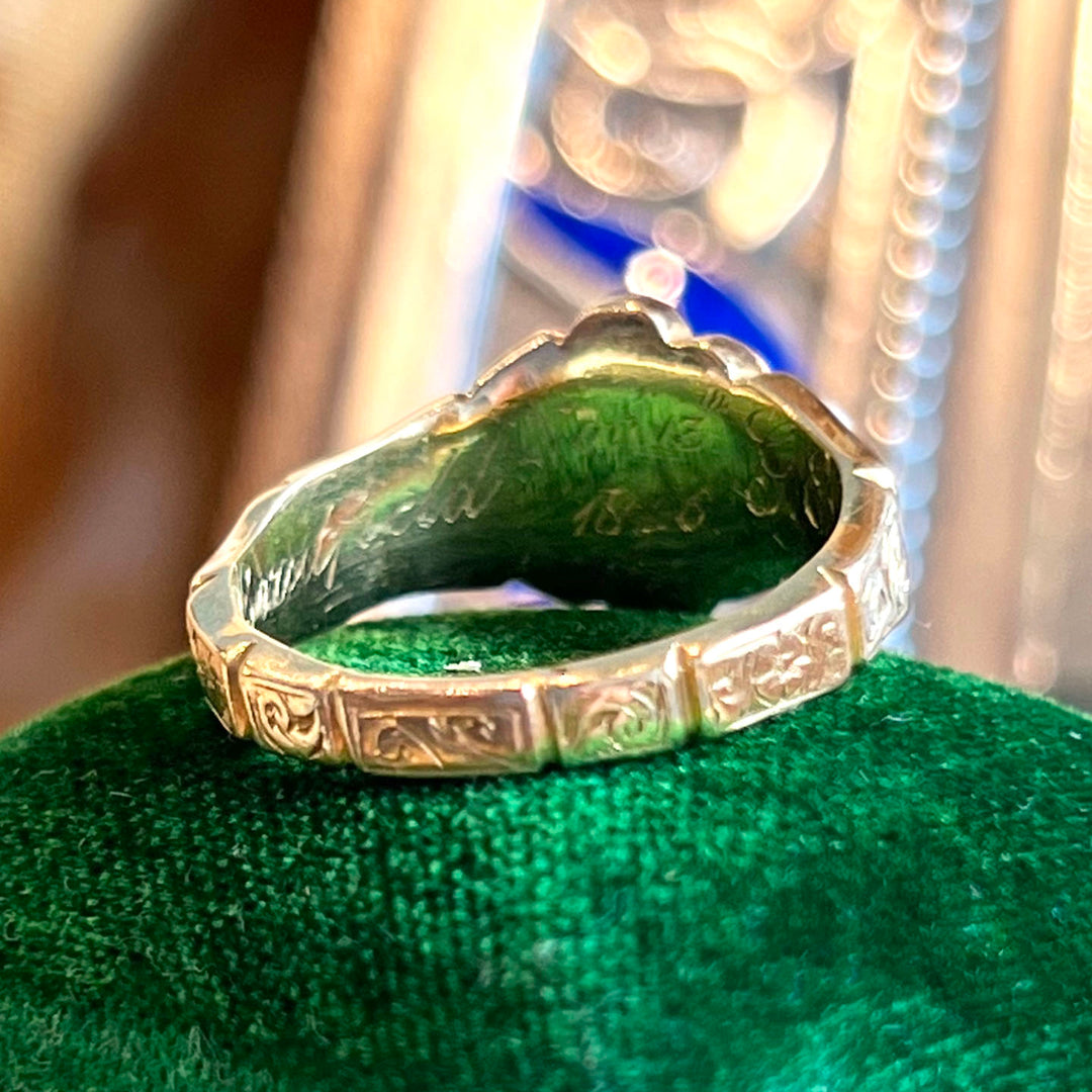 Early Victorian Pearl and Garnet Ring, Dated 1846