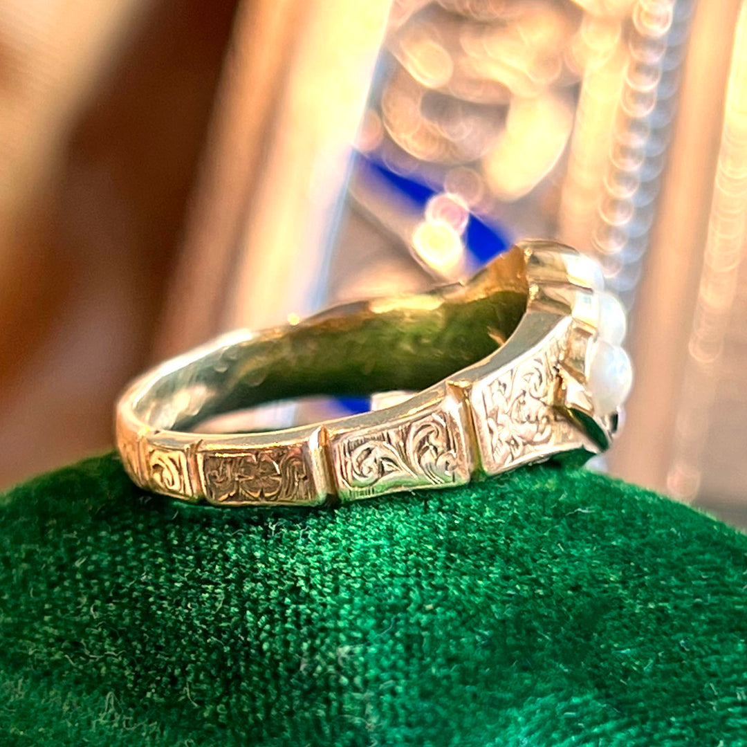 Early Victorian Pearl and Garnet Ring, Dated 1846