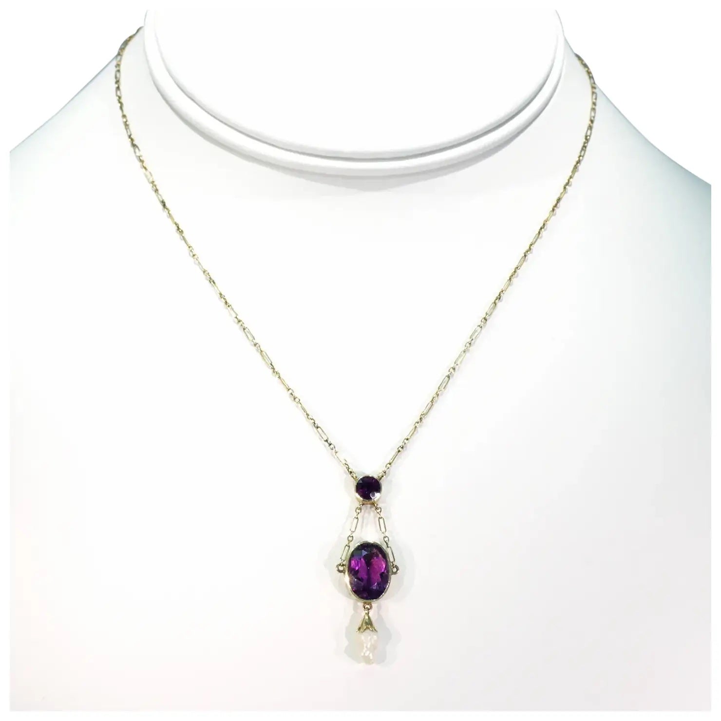 Edwardian Amethyst Pearl Necklace in 9 karat Gold