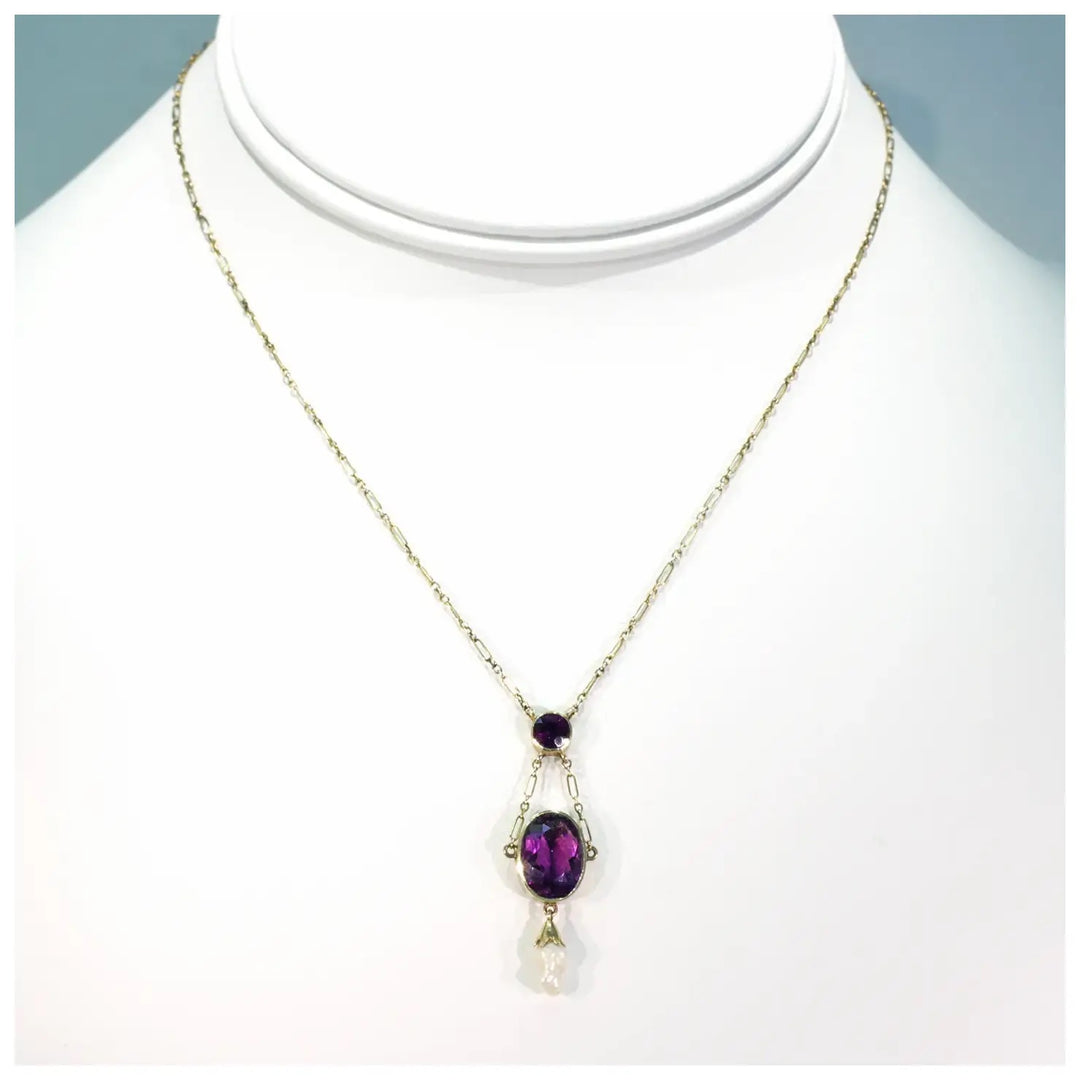 Edwardian Amethyst Pearl Necklace in 9 karat Gold