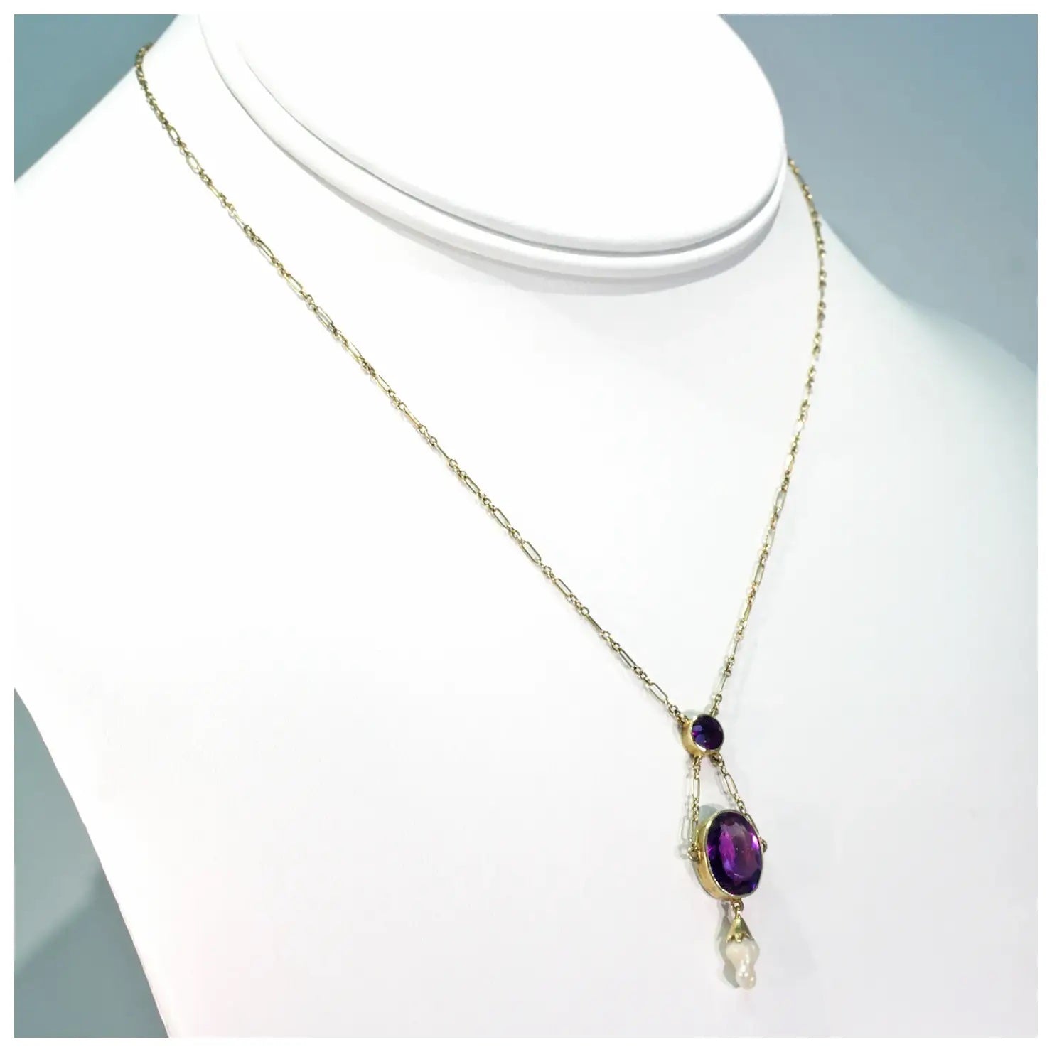 Edwardian Amethyst Pearl Necklace in 9 karat Gold