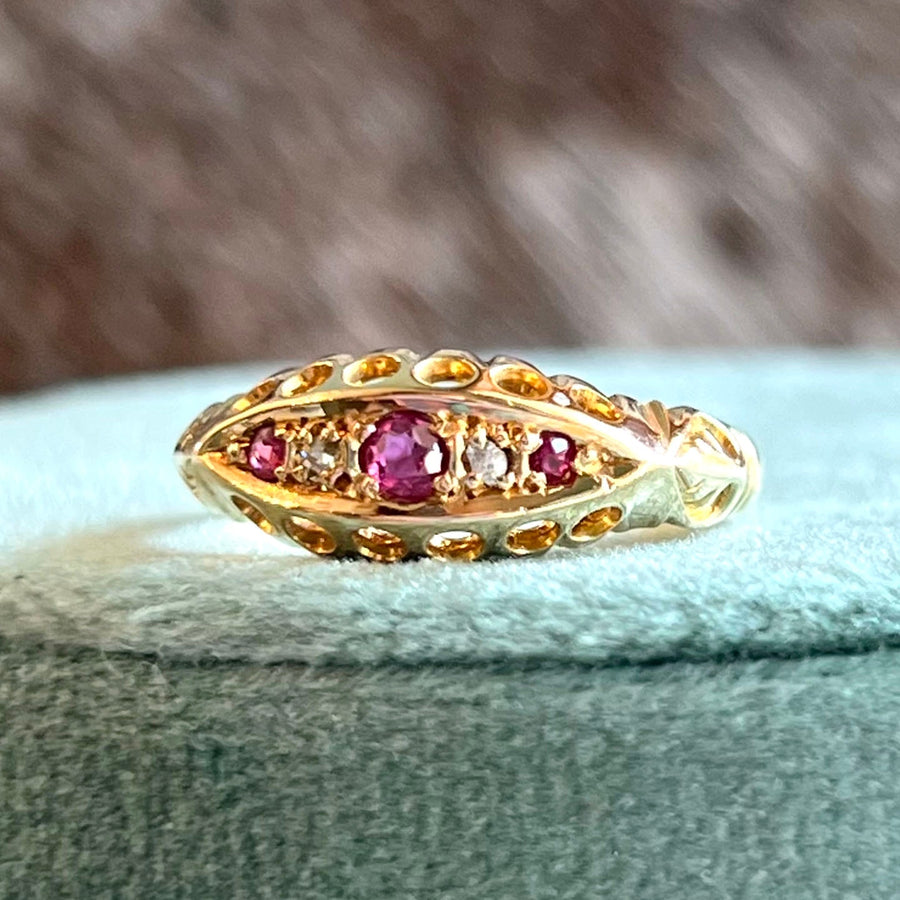 Edwardian 18k Gold Ruby Diamond Ring, Chester 1907