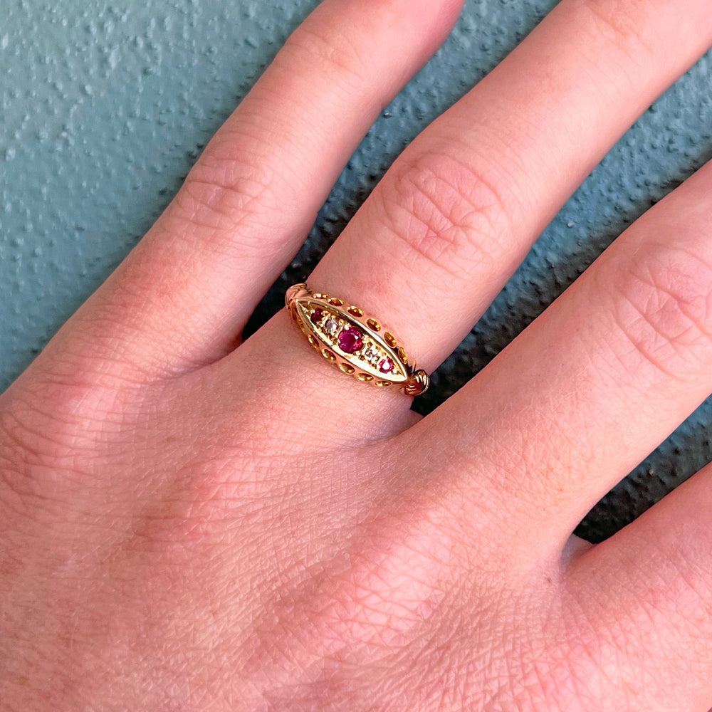 Edwardian 18k Gold Ruby Diamond Ring, Chester 1907