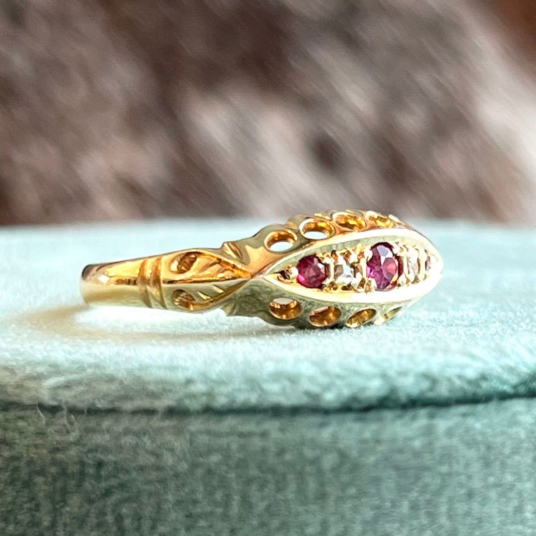 Edwardian 18k Gold Ruby Diamond Ring, Chester 1907