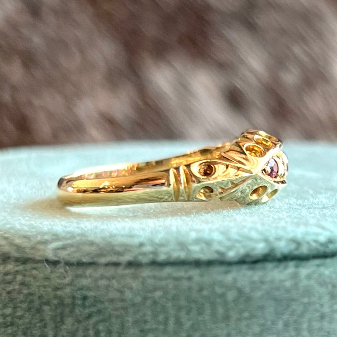 Edwardian 18k Gold Ruby Diamond Ring, Chester 1907