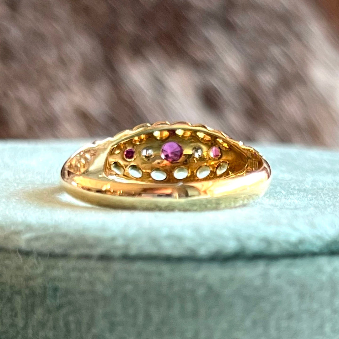 Edwardian 18k Gold Ruby Diamond Ring, Chester 1907