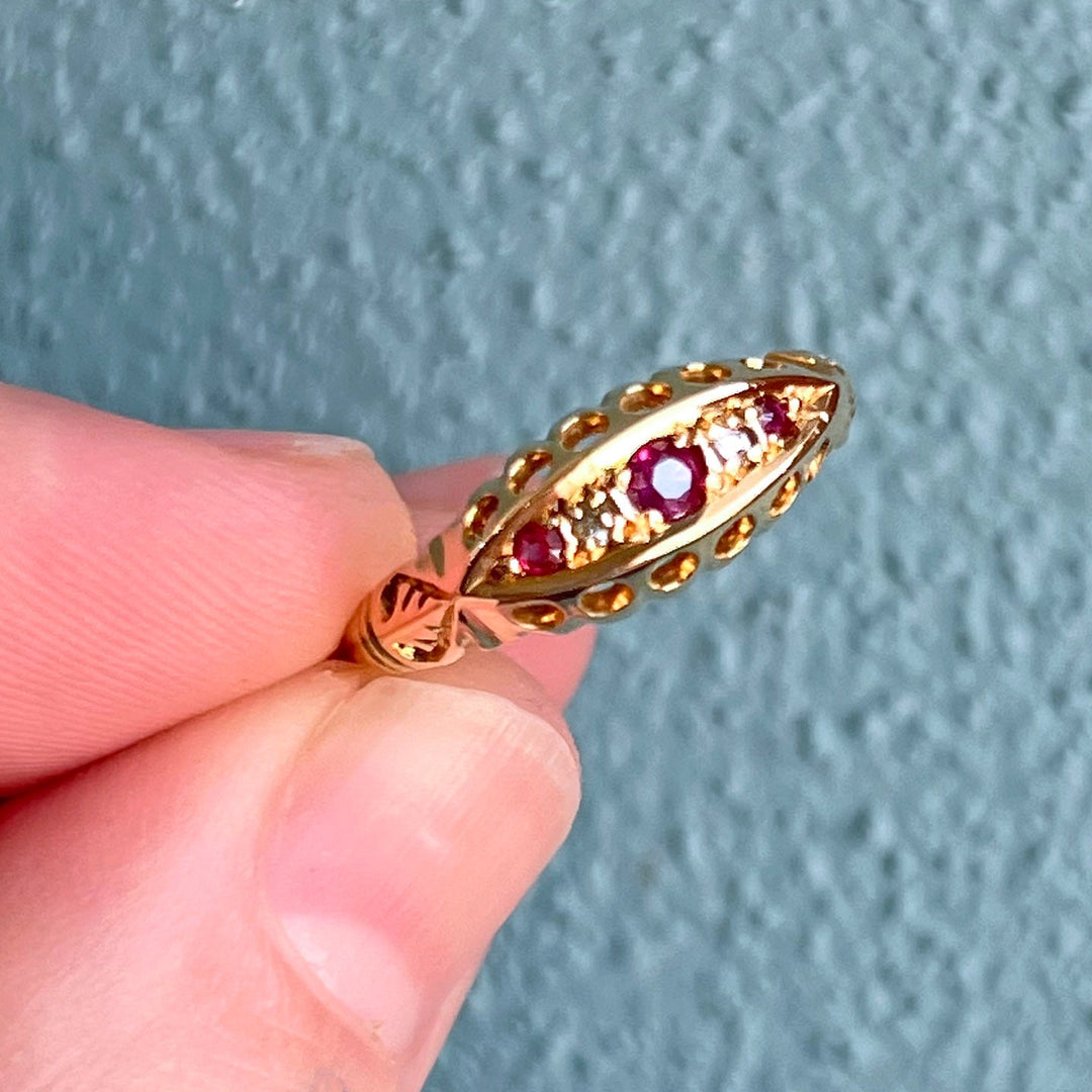 Edwardian 18k Gold Ruby Diamond Ring, Chester 1907