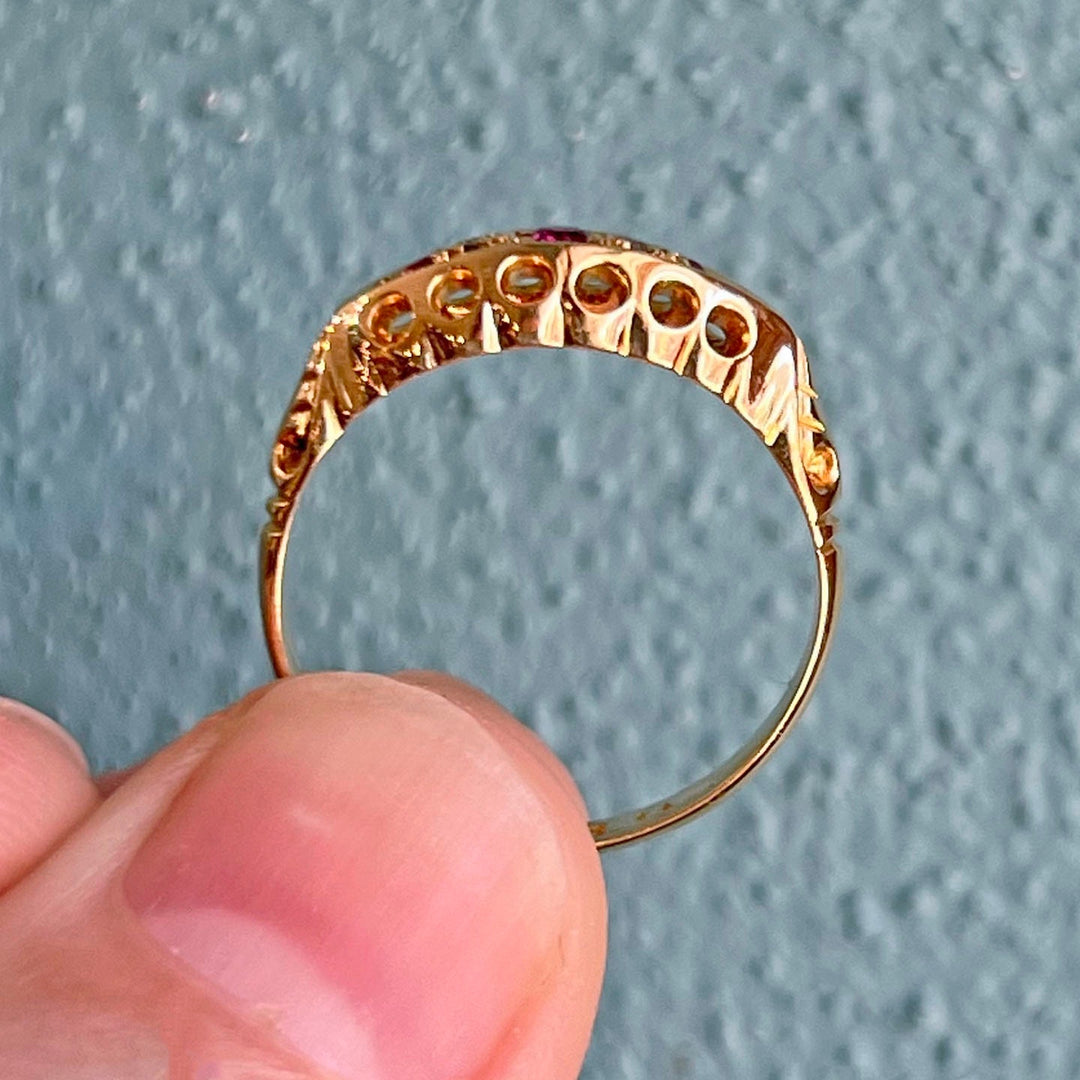 Edwardian 18k Gold Ruby Diamond Ring, Chester 1907