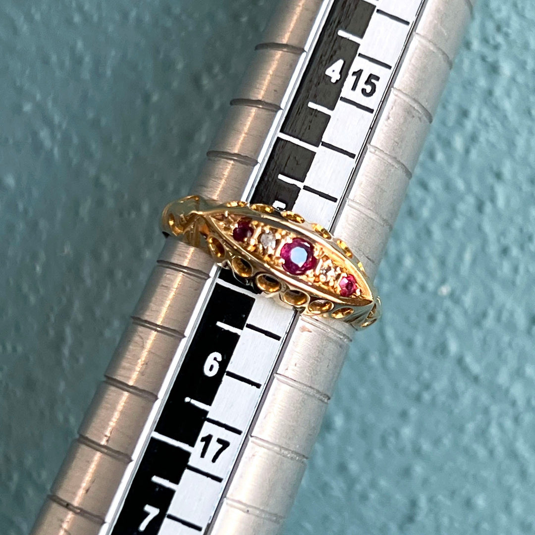 Edwardian 18k Gold Ruby Diamond Ring, Chester 1907