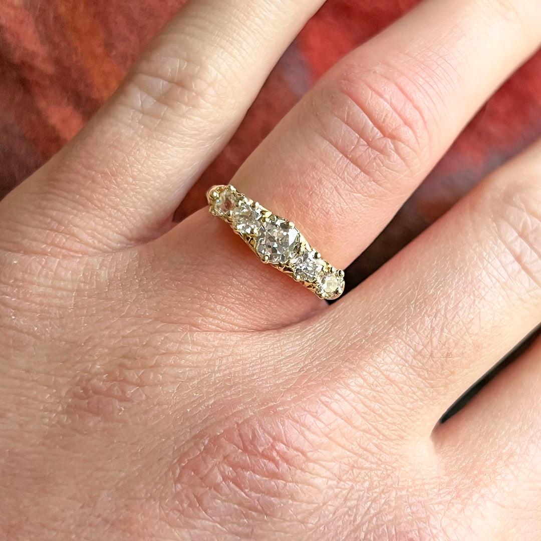 Edwardian 5 Stone Diamond Ring 18k Gold, Chester 1908