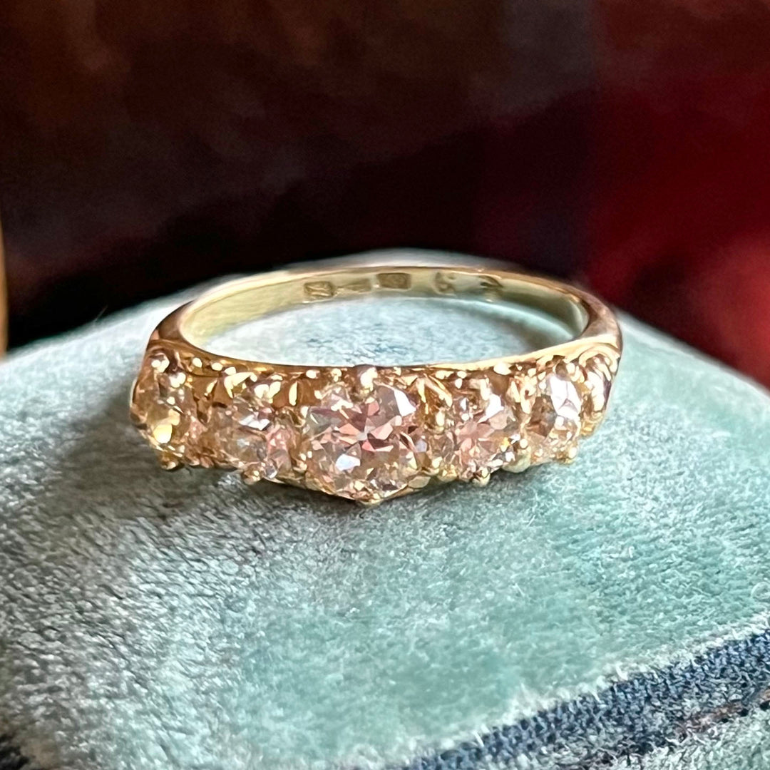 Edwardian 5 Stone Diamond Ring 18k Gold, Chester 1908