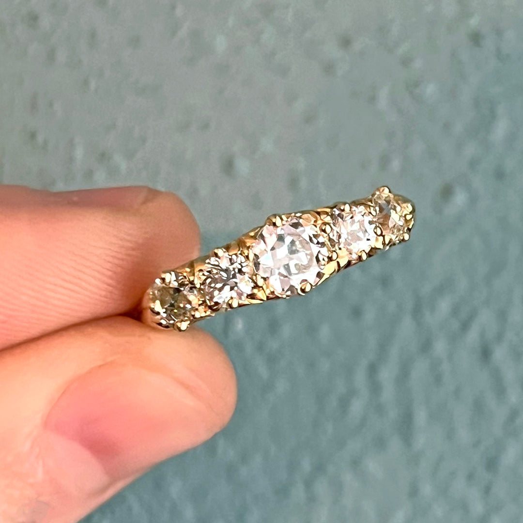 Edwardian 5 Stone Diamond Ring 18k Gold, Chester 1908