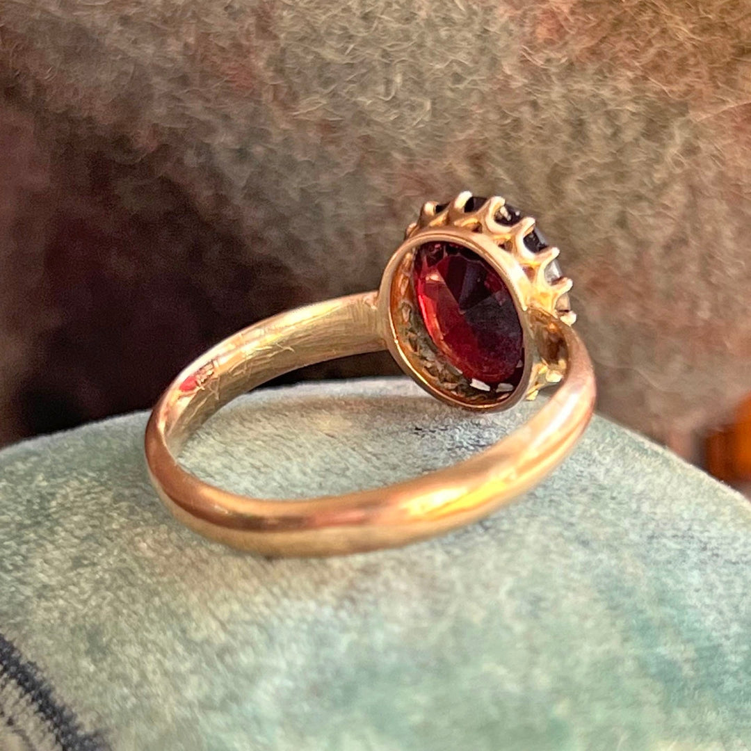 Edwardian 9 Karat Gold Garnet Ring Birmingham 1918 Antique Oval Garnet Ring Size 7.5